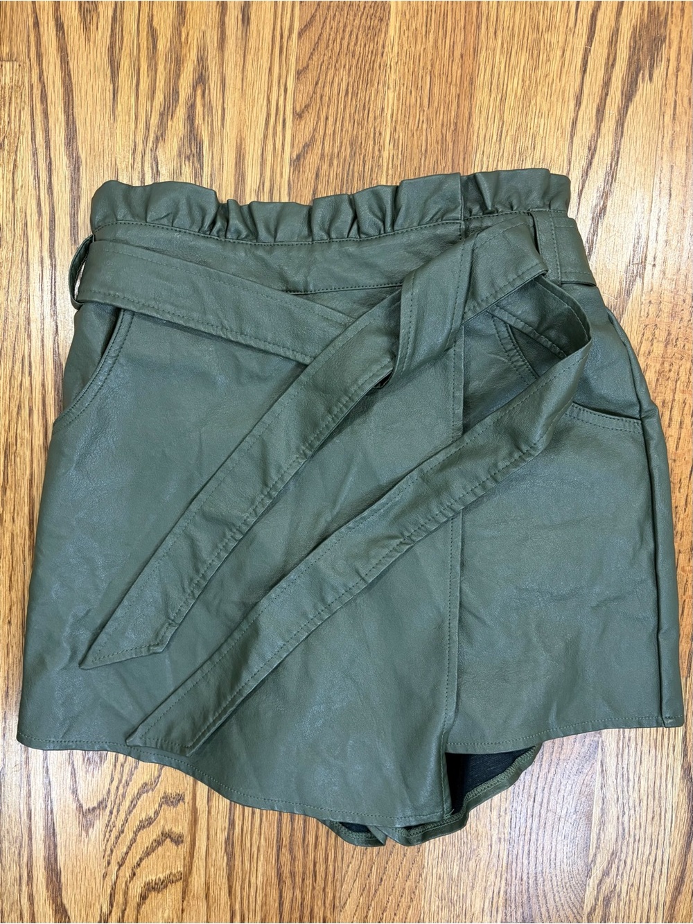 AKIRA Olive Green Faux Leather Wrap Skort with Belt (S)